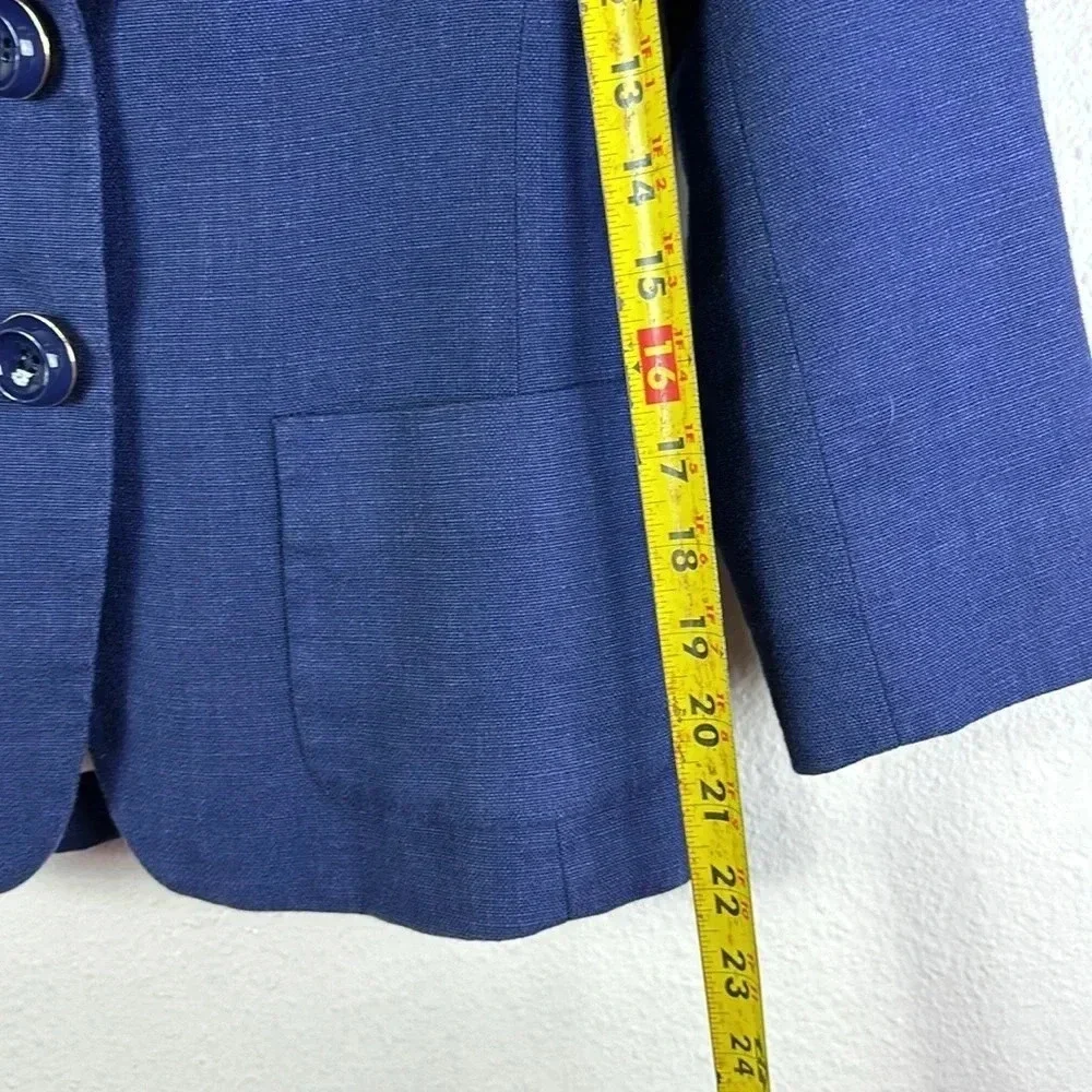 Kate Spade Cropped Two Button & Pocket Blazer Jacket French Navy Blue Sz 2